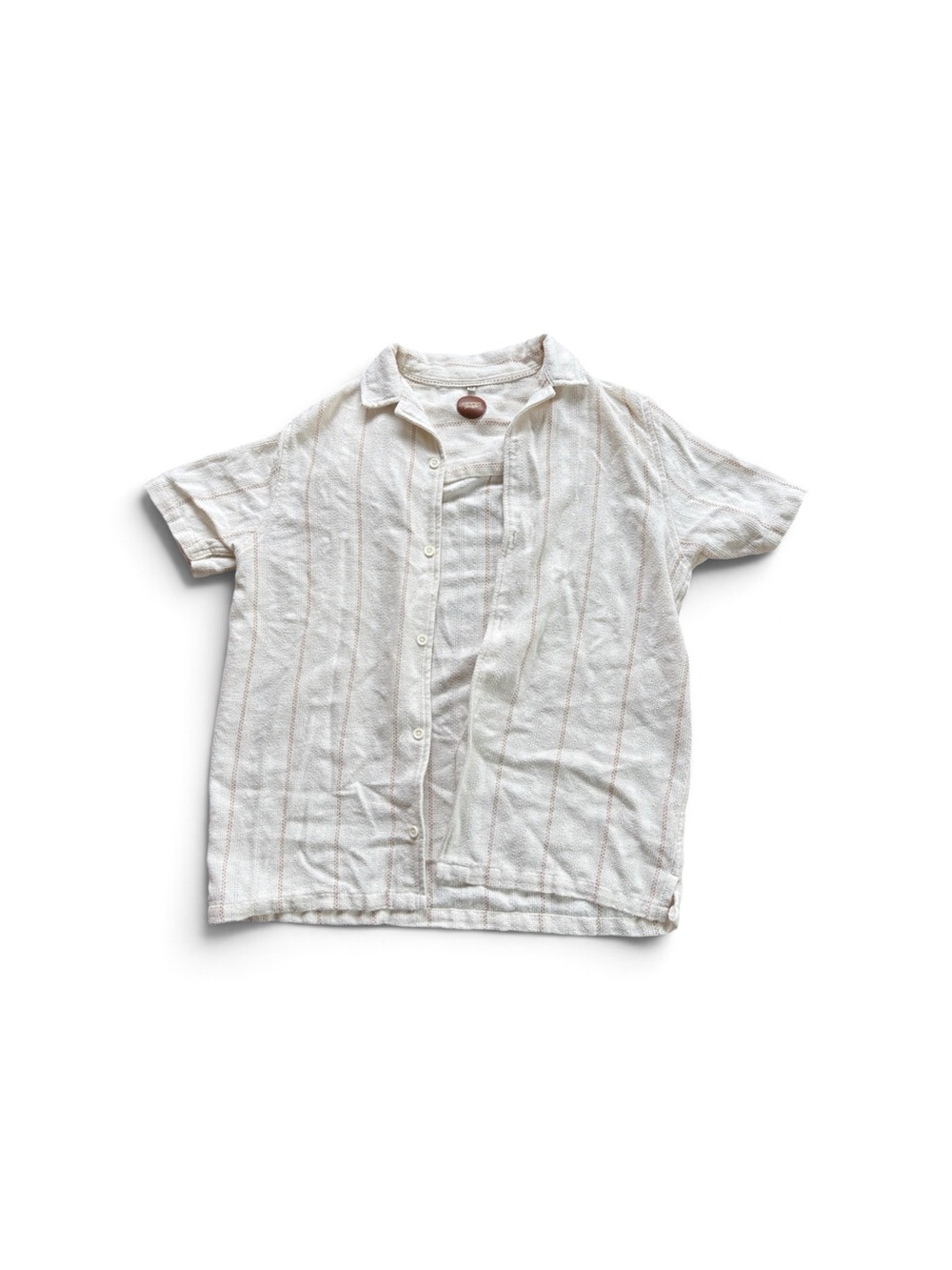 Short Sleeve Button-Up Shirt in Off-White with Subtle Stripes